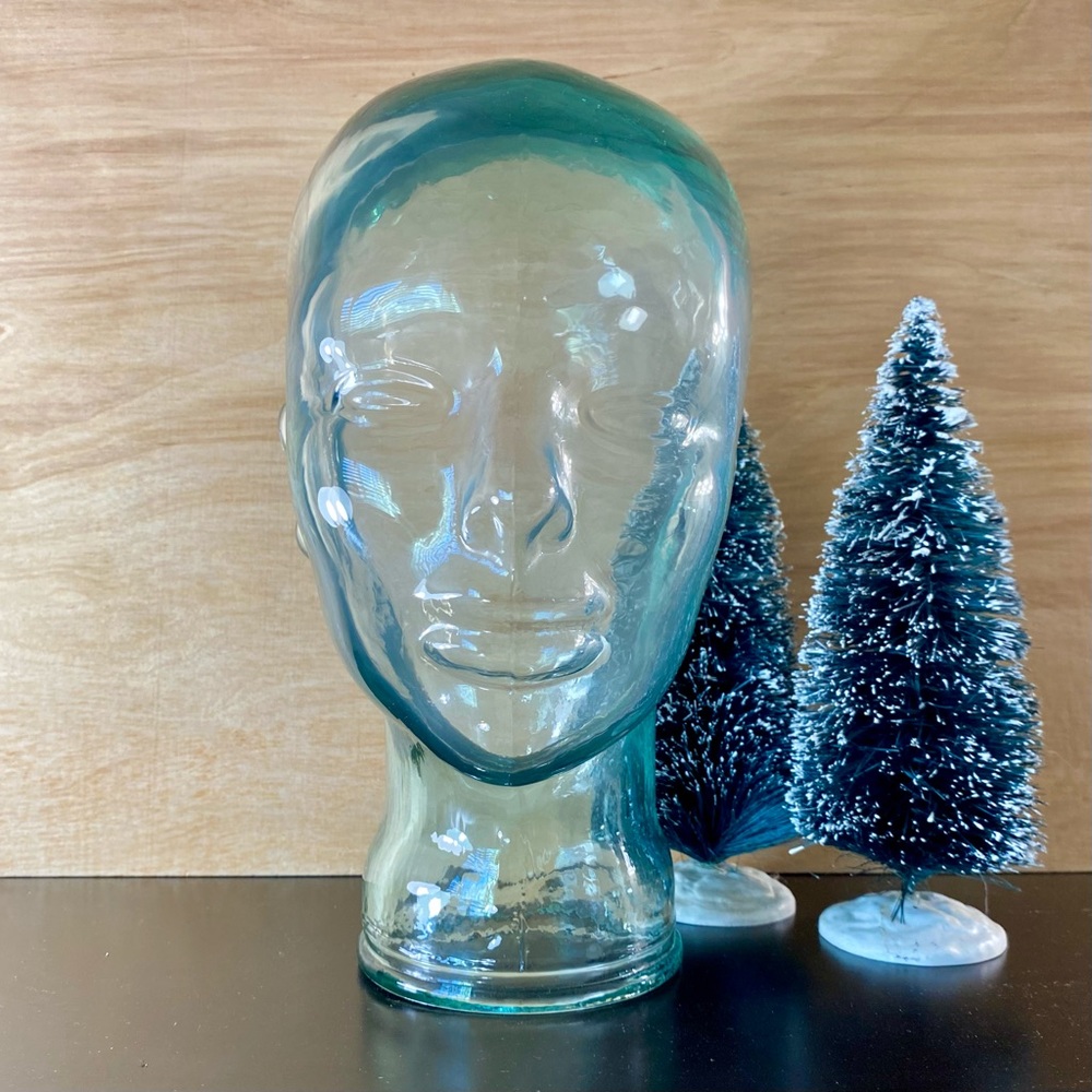 Glass Display Mannequin Head (blue-green tint)